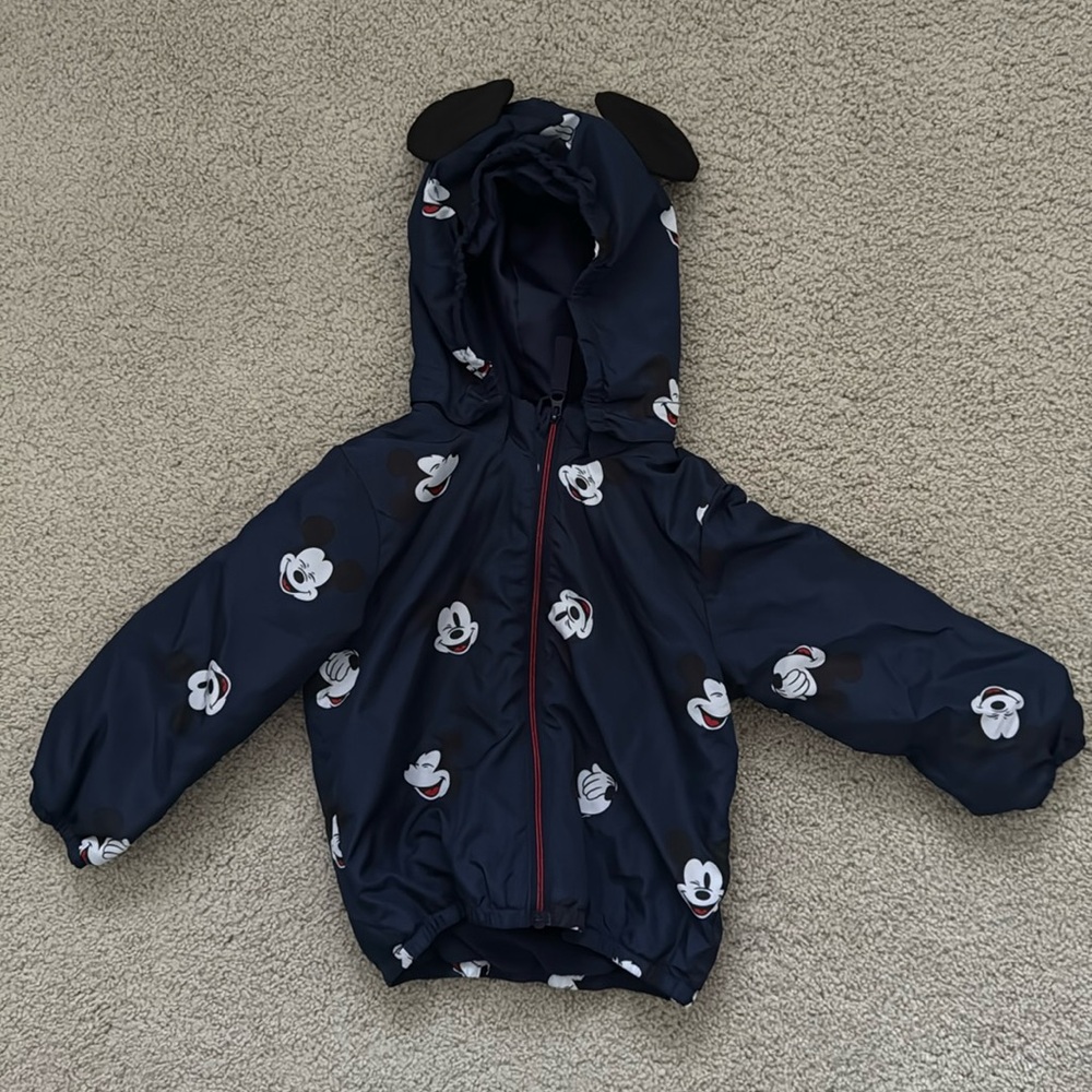 H&M Kids x Disney Navy Mickey Mouse Print Windbreaker in Size 12-18 Months